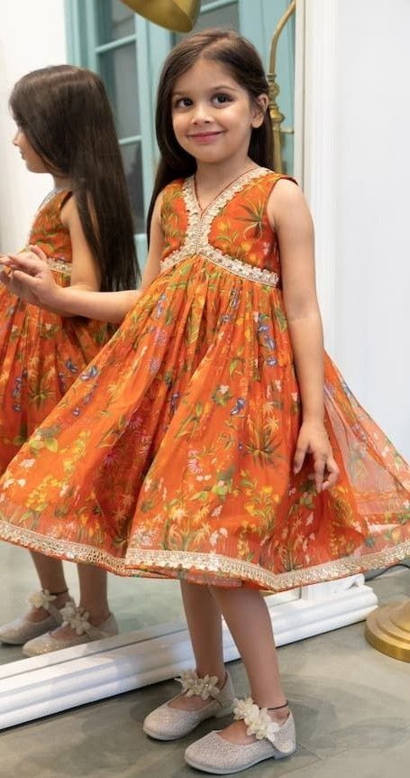 Floral Frocks For Kids, Simple Frocks For Kids, Kids Frock Design, Organza Tunic, Girls Frocks Design, Long Frocks For Kids, Baby Lehenga, Frock Designs For Girl, Navratri Jewellery