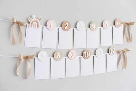 Modern Party Decorations, First Year Birthday, 12 Month Photo Banner, Monthly Photo Banner, Rainbow First Birthday, 1st Birthday Girl Decorations, Boho Birthday Party, Birthday Photo Banner, One Year Birthday