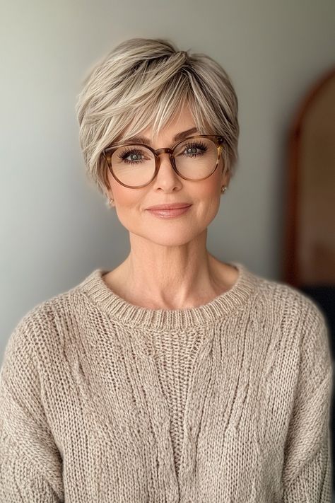 32 Trendy Short Hairstyles for Women Over 50 with Glasses That Shine i – CreativeBooster Wireframe Glasses, Longer Pixie, Layered Pixie Cut, Feathered Layers, Longer Pixie Haircut, Bob Hairstyles With Bangs, Face Shape Hairstyles, Long Pixie Cuts, Quince Hairstyles