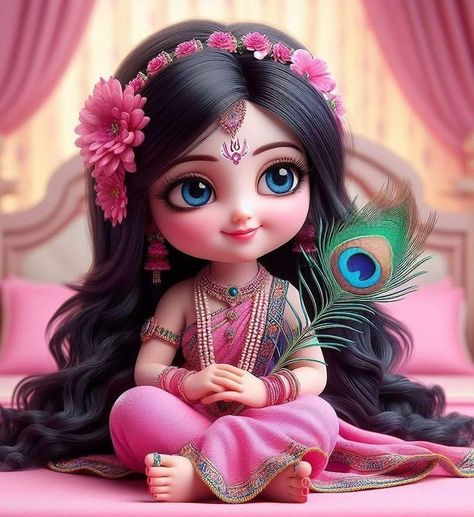 Radha Cartoon Images, Baby Radha Rani, Little Radha Rani, Cute Radha Krishna Images, Cute Radha Rani, Little Krishna Cute Pics, 3d Krishna, Krishna Anime, Baby Radha Krishna Images