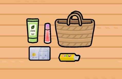 Toca boca Toca Boca Sleepover Ideas, Toca Boca Bag Ideas, Toca Boca Locker Ideas, Toca Boca School Ideas, Toca Boca School, Summer Bag Essentials, Toca Boca Hair Salon, Toca Life World Aesthetic Pfp, Bad Room Ideas