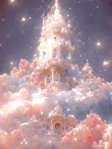 Dream Castle, Clouds And Stars, Pink Castle, Castle Aesthetic, Dreamy Artwork, Fantasy Castle, Fantasy Places, Fantasy Art Landscapes, Dessin Adorable