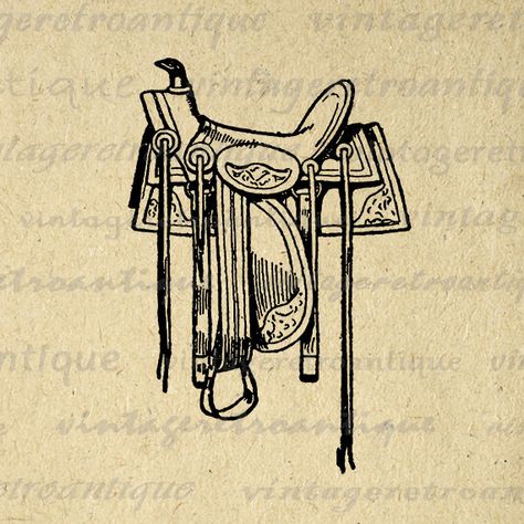 Western Saddle Drawing, Saddle Illustration, Saddle Tattoo, Saddle Drawing, Vintage Western Art, Western Illustration, Cartoon Cowboy, Cowboy Tattoos, Vintage Clip Art