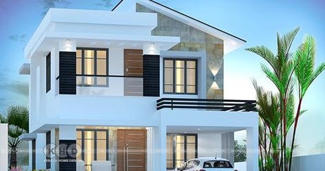 3 bedroom slanting roof mix 1750 square feet double storied house plan by Dream Form from Kerala. 1800 Sq Ft House Plans, Beautiful Modern Homes, One Storey House, 2 Storey House Design, House Roof Design, Small House Elevation Design, Architecture Magazine, Modern Bungalow House, Kerala House Design