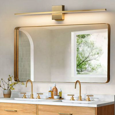 This LED bathroom vanity light features a straight-line design with simple styling, which can bring sufficient brightness to any space while saving space and adding stylish design. This LED bath bar is well made, its aluminum body dissipates heat well, with a fully sealed lampshade can be very good waterproof, anti-fog, and anti-corrosion. In addition, this bathroom wall sconce has built-in high-quality LED chips for energy-efficient lighting and worry-free service life. This wall lamp is not on Light Bar Bathroom Vanity, Large Bathroom Mirror With Light, Matte Brass Bathroom Fixtures, Guest Bath Decor Modern, Light Fixtures Above Bathroom Mirror, Lighting Above Vanity Mirror, West Elm Bathroom Lighting, Bathroom Mirror To Ceiling, Mirror And Sconces Bathroom