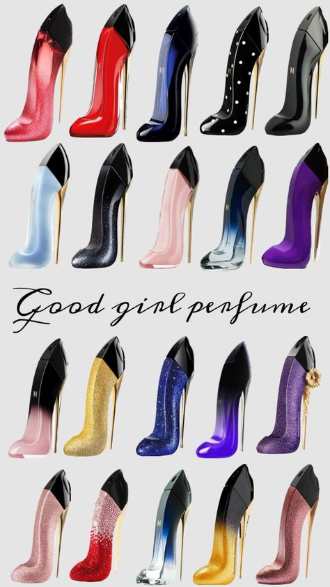 Good girl perfume #goodgirlperfume #goodgirl #perfumewishlist #perfumes #perfume Goodgirl Perfume Pink, Good Girl Perfume Collection, High Heel Perfume, Good Girl Perfume Notes, Good Girl Perfume Aesthetic, Very Good Girl Perfume, Heel Perfume, 90s Perfume, Shoe Perfume