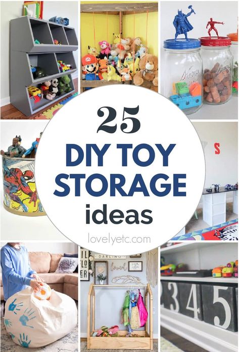 25+ Clever DIY Toy Storage Ideas to Organize all Kinds of Toys Diy Kids Storage Ideas, Kids Storage Ideas For Toys, Kids Bedroom Storage Ideas, Toy Box Ideas, Dress Up Clothes Storage, Girl Toy Storage, Toy Organization Diy, Rustic Toys, Diy Storage Ottoman