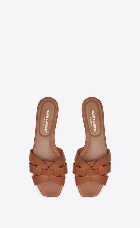 TRIBUTE flat mules in smooth leather | Saint Laurent | YSL.com Ysl Sandals, Shoes Ideas, Ysl Shoes, Flat Mules, Ladies Shoes, Small Leather Goods, Rear View, Flat Sandals, Slide Sandals