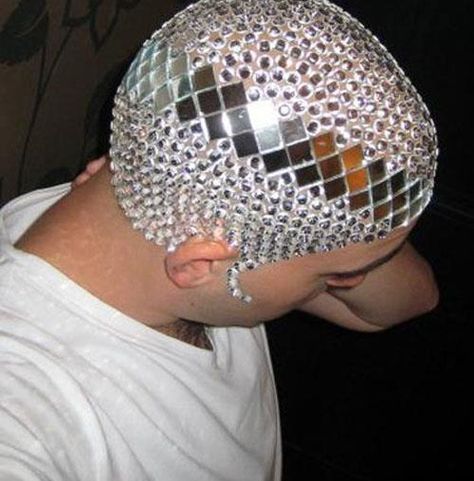 I wasn't mad until i noticed the bedazzled side burn. - Imgur Bald Head, Bald Heads, Shine Bright Like A Diamond, Bad Hair, Disco Ball, Headdress, Boy Fashion, Body Art, Hair Hair