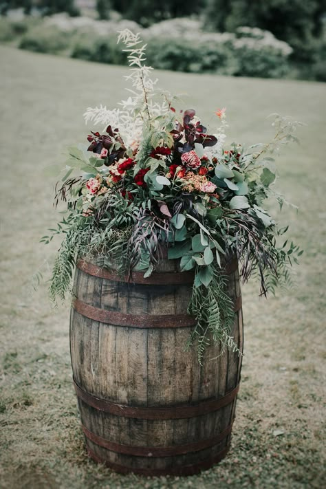 Whisky Barrel Wedding Decor, Wine Barrel Wedding Decor, Barrel Wedding Decor, Wine Barrel Wedding, Barrel Flowers, Barrel Wedding, Dramatic Entrance, Ceremony Aisle, Wine Barrels