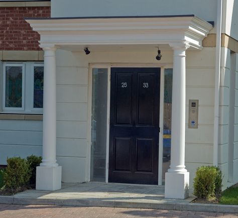 Shaftesbury Portico 3000 | GRP Entrance Porticos Flat Roof Portico Entry, Portico On Colonial House, Round Portico Entry Colonial, Portico Entry Bungalow, Porch Elevation, Porch Flat Roof, Garrison Colonial Portico, Country House Exterior, Lead Roof