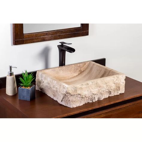 Laguna Marble Lerdo Rustic Stone Rectangular Vessel Bathroom Sink | Wayfair Marble Vessel Sink, Pool Bathroom, Rustic Exterior, Bathroom Sink Drain, Vessel Bathroom Sink, Beige Marble, Rustic Stone, Stone Sink, Brown And Beige