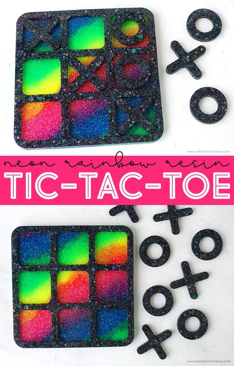 Neon Rainbow Resin Tic-Tac-Toe Set #resin #resincrafts #tictactoe #diyresin #resintutorial #neon #resintictactoe Resin Dominoes Ideas, Resin Tic Tac Toe, 90s Costumes, Resin Crafts Tutorial, Tic Tac Toe Game, Resin Supplies, Resin Ideas, Resin Jewellery, Epoxy Resin Crafts