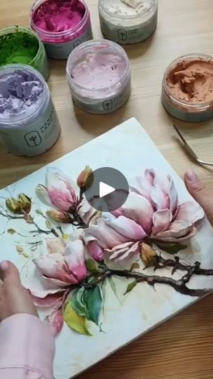 323K views · 6.8K reactions | Turning plaster into poetry 🎨💫 My latest masterpiece, a magnolia made of plaster, is the perfect addition to any room. #walldecor #walldesign #wallart #wallartdecor #wallartdesign #wallartideas #wallartdecoration #texturedpainting #texturedart #texturedesign #painting #paintingart #paintingideas 
#acrylicpainting #acrylicpainting #canvasartwork #homedecoration #acrylicart #walldecoration #acryliconcanvas #texturedpainting #homedecor | Khanva 3 | Khanva 3 · Original audio Peony Diy, Magnolia Paint, Sculpture Art Projects, Acrylic Tutorials, 1 March, Diy Apartment Decor, Floral Craft, Sculpture Painting, March 1