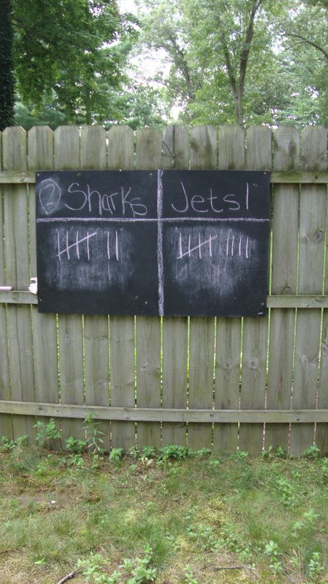 outdoor scoreboard using leftover lauan and chalkboard paint. Basement Gameroom, Outdoor Chalkboard, Baseball Scoreboard, Outdoor Shed, Outdoor Sheds, Cottage Ideas, Gifts For Photographers, Chalkboard Paint, Family Day