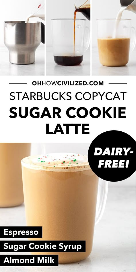 This warm and cozy drink tastes just like a sugar cookie and it’s dairy-free. See how easy it is to make this Starbucks copycat at home with only 3 ingredients. #starbuckscopycat  #latte #sugarcookielatte #coffeerecipes Nespresso Latte Recipes Healthy, Nespresso Vertuo Next Recipes, Sugar Free Latte Recipe, Nespresso Iced Latte Recipes, Easy Nespresso Recipes, Espresso Latte Recipes, Best Nespresso Recipes, Nespresso Drinks, Nespresso Vertuo Recipes