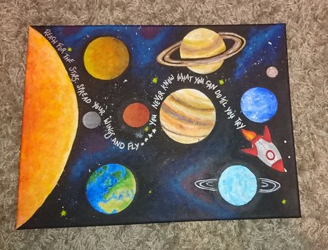 Simple Space Painting Ideas, Astronomy Painting, Solar System Painting, Easy Kids Art Projects, Science Painting, Galaxy Painting Acrylic, Earth Drawing, Meaningful Paintings, Planet Painting