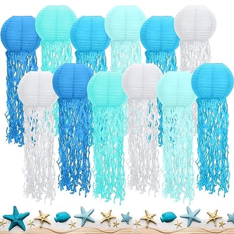 Birthday Ocean Theme, Under The Sea Party Decorations, Sea Party Decorations, Hanging Jellyfish, Jellyfish Lantern, Under The Sea Decorations, Hanging Paper Lanterns, Dance Decorations, Ocean Theme Party