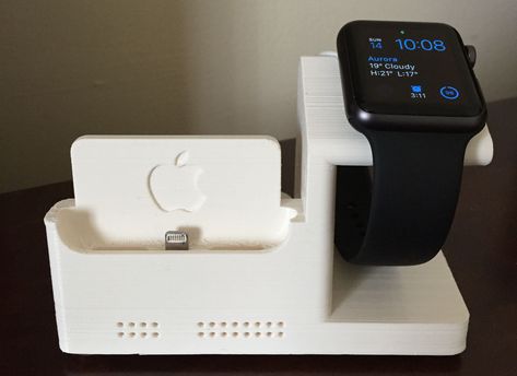 iPhone 6 Dock w/ Integrated Apple Watch Charging Station by Nowhereman999. Iphone Dock, 3d Printer Designs, Dock Station, Iphone Prints, My Iphone, Apple Logo, Docking Station, Charging Station, Iphone 6 Plus