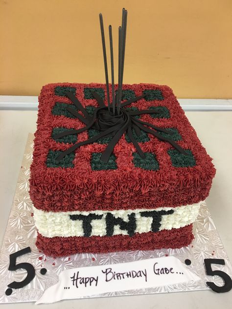 Minecraft Tnt Birthday Cake, Minecraft Tnt Cake, Diy Minecraft Cake, Tnt Cake, Bro Birthday, Cakes Without Fondant, Minecraft Tnt, Minecraft Birthday Cake, Son's Birthday