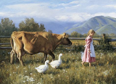 Robert Duncan Art, Robert Duncan, Farm Art, Art Ancien, Cow Painting, Cow Art, Morning Walk, A Cow, Arte Animal