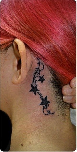 Tattoos For Women Ear, Star Tattoos Behind Ear, Star Tats, Behind The Ear Tattoos, Behind Ear Tattoos, Star Tattoo Designs, Ear Tattoos, Original Tattoos, Star Tattoo