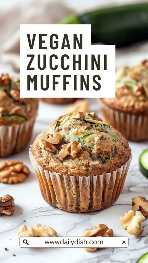 Vegan Zucchini Muffins Vegan Zucchini Muffins, Dairy Free Muffins, Zucchini Muffin Recipes, Dairy Free Baking, Vegan Waffles, Vegan Breakfast Easy, Vegan Muffins, Dairy Free Chocolate Chips, Vegan Zucchini