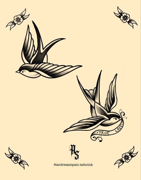 Sparrow Family Tattoo, Swallow Tattoo Traditional, American Traditional Sparrow, American Traditional Swallow, Acme Tattoo, Swallow Hand Tattoo, Traditional Swallow Tattoo, Traditonal Tattoo, Evil Eye Tattoo