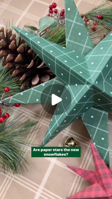 Crafty Lumberjacks ✂️ DIY Craft Experts on Instagram: "Paper stars are a great way to add a big impact with just a few materials. The best part is, once you get the hang of it you can make a handful in no time! Hang them from your ceiling, add them to your tree, mantel or garland! The options are endless!   How to:  Start with a square of card stock. Fold corner to corner, open and repeat. Then fold lengthwise in half, open and fold widthwise.   Open the folded paper and mark halfway from the center of the paper, along the 4 center lines. Snip along each center line from the edge until you reach the marked points.  Fold each cut flap toward the diagonal fold lines. Repeat for all four sides until you get a 4-pointed star shape. Glue the flaps together. Turn the star around and define the c Fun Family Christmas Games, 4 Point Star, Paper Folding Crafts, Folding Origami, Center Line, Christmas Arts And Crafts, Christmas Stocking Pattern, Folded Paper, Corner To Corner