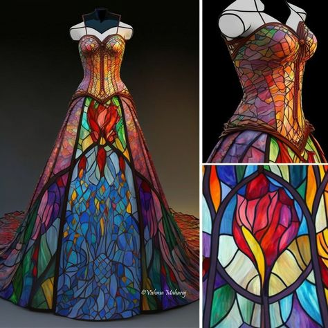 Vishma Maharaj 2023, Stain Glass Dress, Stained Glass Costume, Stained Glass Clothes, Stained Glass Outfit, Stained Glass Clothing, Stained Glass Corset, Fandom Costumes, Stained Glass Fashion