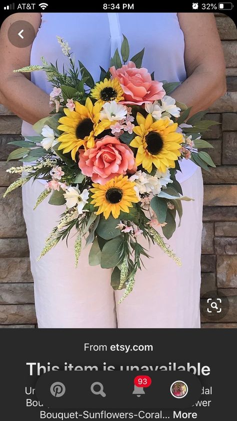 Crisp Wedding, Bridal Bouquet Coral, Sangria Bar, Sunflower Bridal Bouquet, Sage Eucalyptus, Sunflowers And Roses, Silk Bridal Bouquet, Sunflower Wedding Bouquet, Sunflower Themed Wedding