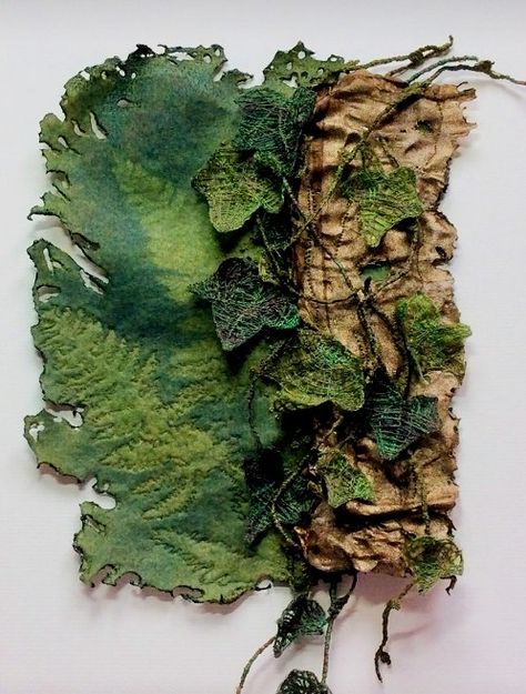 Mixed Textile Art, Maggie Grey Textiles, Nature Textile Art, Nature Inspired Textiles, Growth And Decay Textiles, Natural Forms Textiles, Leaf Textiles, 3d Fabric Art, Garden Textiles