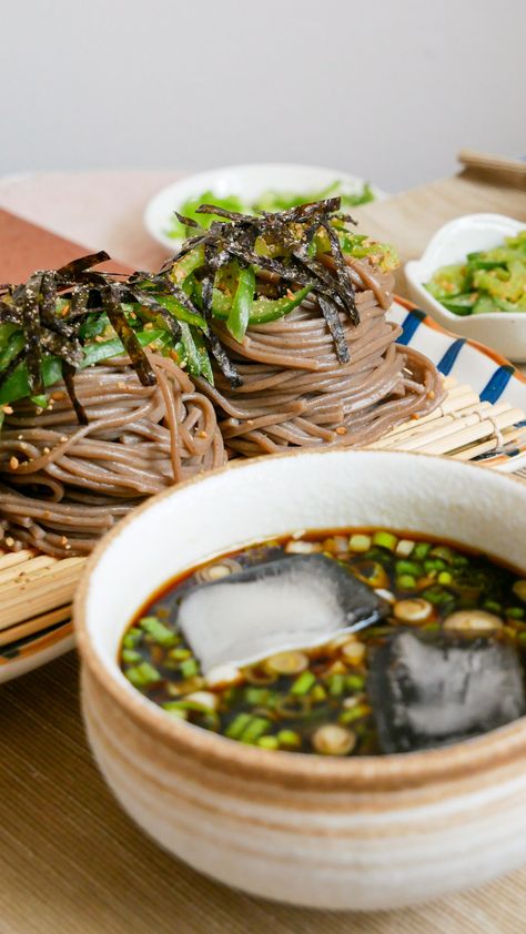 Cold Soba Noodles - 메밀국수 (Memil Guksu) Cold Soba Noodle Recipe, Soba Recipes, Spicy Cold Noodles, Refreshing Meals, Cold Noodles Recipes, Cold Soba Noodles, Soba Recipe, Soba Salad, Soba Noodles Recipe