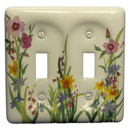 Leviton Wildflower Pattern Porcelain 2-Gang Wallplate Toggle Cover 89509-WFL Outlet Cover Painting Ideas, Outlet Covers Painting, Light Switch Ideas, Painted Outlets, Switch Covers Diy, Light Switch Covers Diy, Pinterest House, Vintage Light Switches, Ceramic Painting Ideas