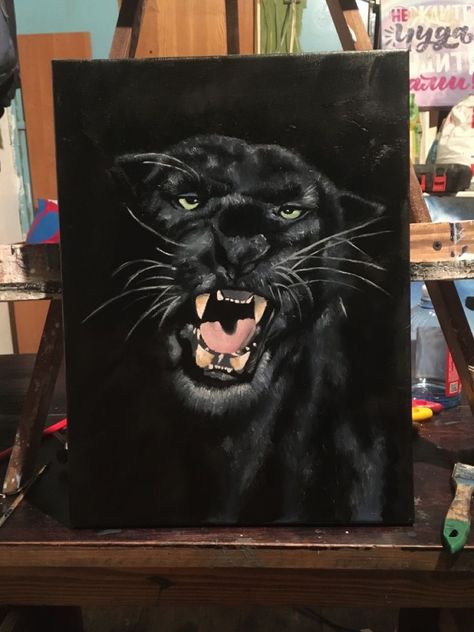 Panther Mural, Black Panther Painting, Jaguar Painting, Panther Painting, Buddha Painting Canvas, Lion Painting, Black And White Art Drawing, Canvas Drawing, Art Painting Gallery