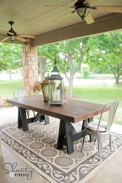 DIY Table Pottery Barn Inspired Diy Esstisch, Outdoor Organization, Pottery Barn Inspired, Mesa Exterior, Have Inspiration, Table Chairs, Home Goods Decor, Patio Area, Diy Table