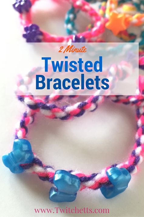 Make these Quick and Easy 2 Minute Twisted Bracelets for your kiddos. A perfect first bracelet design. Easy to put on and take off for toddler bracelets. Friendship Crafts, Brownie Ideas, Bracelets For Kids, Crafts 2023, Braided Friendship Bracelets, Room Decor Crafts, Making Friendship Bracelets, Friendship Bracelets Easy, Toddler Bracelet