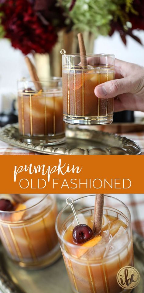 Pumpkin Old Fashioned, Fall Cocktails Easy, Cocktails Easy, Menu Sans Gluten, Fall Cocktails Recipes, Fall Cocktail, Recipe Pumpkin, Bourbon Drinks, Fall Recipe