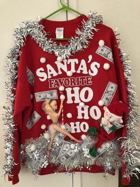 Homemade Ugly Christmas Sweater, Ugly Christmas Sweater Diy Funny, Party Outfit Christmas, Ugly Christmas Sweater Outfit, Tacky Christmas Party, Holiday Party Outfit Christmas, Diy Christmas Sweater, Christmas Sweater Outfits, Ugly Christmas Sweater Couples