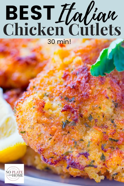 My beloved Italian immigrant mom made breaded cutlets for Sunday dinner using this DELICIOUS, yet SIMPLE recipe! It's ready in 30 min with just 5 ingredients. Use this authentic, Italian recipe to make Chicken Parm too. With step-by-step instructions, you'll learn how to make these Italian breaded chicken cutlets even if you're a beginner cook so you can wow your family at Sunday dinner. #chickencutlets #Italianchickencutlets Click the link to get the recipe! Italian Breaded Chicken, Italian Chicken Cutlets, Easy Italian Chicken, Homemade Italian Bread, Italian Bread Crumbs, Fried Chicken Cutlets, Chicken Cutlet Recipes, Breaded Chicken Cutlets, Cutlets Recipes