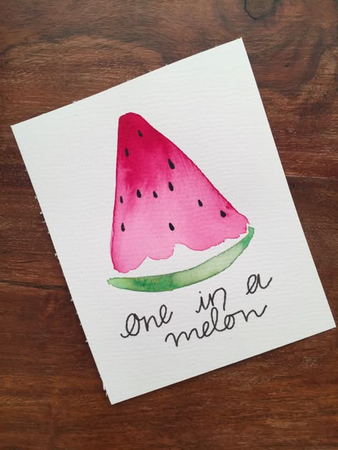 Su Watercolor Melon, Watercolor Watermelon Tutorial, Watercolor Cards Punny, Watercolour Watermelon, Watercolour 21st Birthday Card, Watercolor Birthday Cards, Watercolor Birthday, One In A Melon, First Birthday Themes