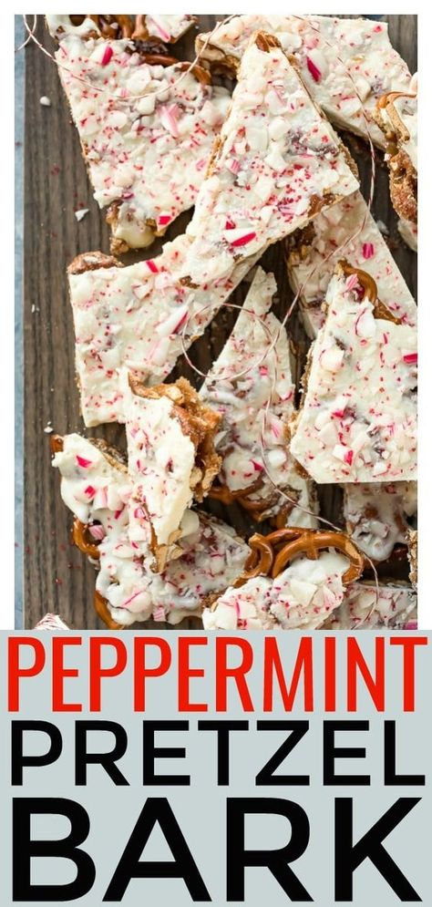 This Holiday Peppermint White Chocolate Covered Pretzels Bark is easy to prepare and only requires 6 ingredients!  With layers of pretzels, toffee, white chocolate and crushed peppermint, this delicious candy is and irresistible balance of salty, savory and sweet! #holiday #chocolate #pretzel #candy #easy #recipe via @nospoonn Peppermint Bark With Pretzels, White Chocolate Pretzel Bark, Peppermint Pretzel Bark, Pretzel Bark Recipes, Pretzel Candy, Peppermint White Chocolate, Peppermint Pretzel, White Chocolate Covered Pretzels, Pretzel Bark