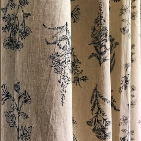 Modern Vintage Navy Blue Botanical Washed Linen Cotton Curtain Oatmeal Natural Beige Background Panel 53 Width Various Lengths Custom Drapes - Etsy Measuring Curtains, Country Curtains, Custom Drapes, Floral Curtains, Cotton Curtains, Drapery Panels, Curtains With Rings, Printed Curtains, Curtain Patterns