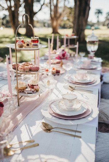 High Tea Table Settings | Vintage Table Decor | The Vintage Kitchen Birthday Tea Party Ideas For Women, Tea Party Table Settings Ideas, Table Settings Vintage, High Tea Decorations, Afternoon Tea Table Setting, Pop Up Picnic, Womens Event, Tea Vibes, Colour Moodboard