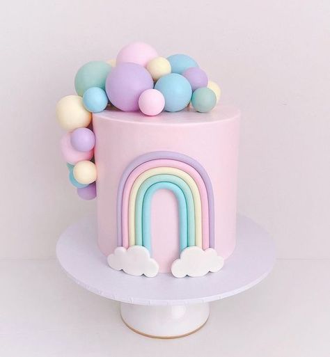 Rainbow Cake For Adults, Rainbow Balloon Cake, Rainbow Mini Cake, Pastel 1st Birthday Cake, Cakes With Balloons, Rainbow Cake Buttercream, Kids Bday Cake, Pastel Birthday Cake, Cake With Balloons