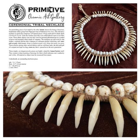 #necklace #tribal #tribe #teeth #tooth #chank #shell #shells #jewelry #Asmat #omerpok #ecopok #native #Papua #indonesia #embroidered #oceanic #art Pig Teeth, Native Necklace, Head Hunter, Symbol Of Power, Power Symbol, Ocean Art, Twine, Live Lokai Bracelet, A Symbol