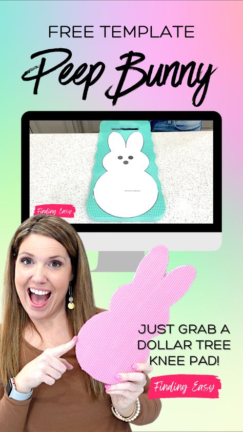 How about an affordable Easter decor project that is just too adorable to resist? Just one knee pad from Dollar Tree and MY FREE TEMPALTE are all you need to make these little Peep Bunnies. . . #findingeasy #peeps #peepseasterbunny #dollartree #dollartreedecor #diydecor #dollartreediy #dollartreecrafts #dollartreefinds #dollartreehack #easterdecorating #easterbunny #freetemplates #easterdiy Peep Printable Free, Peeps Crafts Decoration, Peep Pattern Printable, Peep Bunny Template Free Printable, Peeps Printables Free, Diy Peeps Decor, Peep Template Free Printable, Easter Peeps Decorations, Easter Peeps Ideas