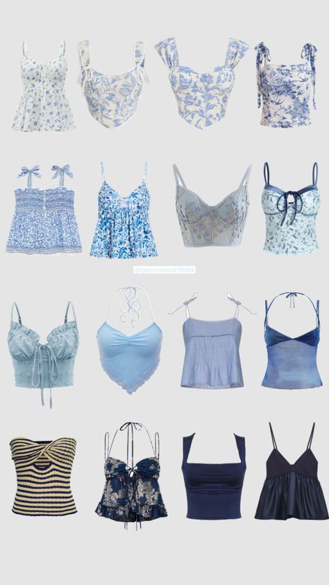 Blue Top Summer Outfit, Beach Aesthetic Outfits Summer, Cute Blue Summer Outfits, Blue White Summer Outfit, Greece Vibes Outfit, Mamma Mia Tops, Summer Greek Outfits, Cute Outfits For Greece, Cute Summer Tops Aesthetic