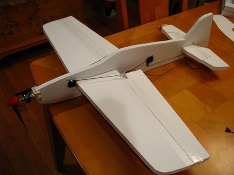 If you are like most RC enthusiasts you have spare spare motors, servos & batteries. This instructable shows you how to make a flat foam airframe in a couple hours. I've modified free plans from http://www.foamyfactory.com/ for a faster build that is also stronger.This requires just 1 foam core board that can be purchased from a craft store.I used the 1/2" thick board instead of the more common 3/16" version I've used in the past. Rc Plane Plans, Remote Control Boats, Avion Rc, Rc Model Airplanes, Radio Control Airplane, Airplane Crafts, Radio Controlled Boats, Remote Control Boat, P51 Mustang