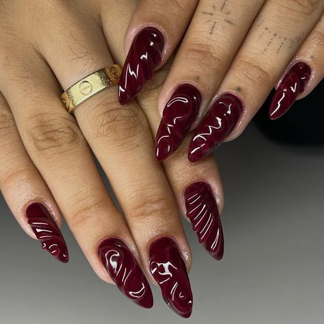 Fall Fancy Nails, Long Burgundy Nails, Red Gel X Nails, Red Burgundy Nails, Dark Red Christmas Nails, Burgundy Nails Acrylic, Long Nails Ideas, Editorial Nails, Beautiful Long Nails